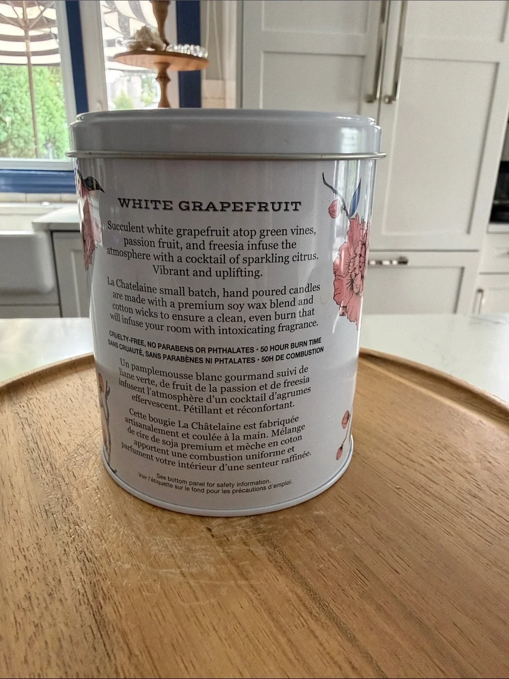 White Grapefruit Scented Candle in Pink Floral Tin